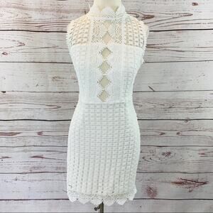 Mahina white lace crochet sheath dress open front